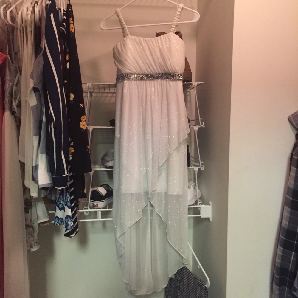 White sparkly high low dress